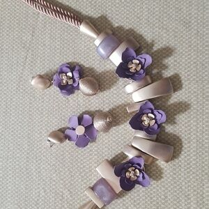 White House Black Market Lavender and Silver Floral Necklace